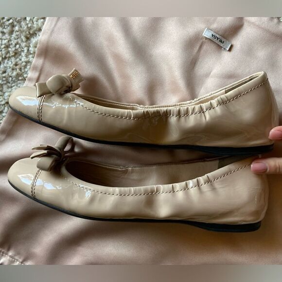 Prada Leather Ballet Tan Cream Flats Shoes Cirpia Size 7,5 - Picture 10 of 15
